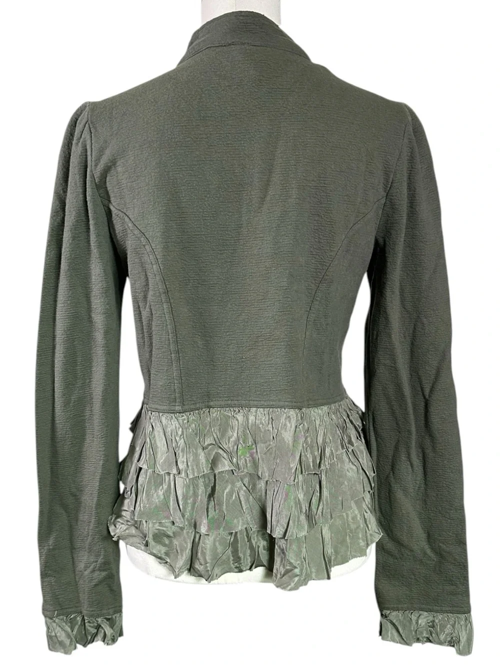 Anthropologie Curved Ruffle Military Cardigan Top Jacket Army Green Large NWT - Picture 10 of 16